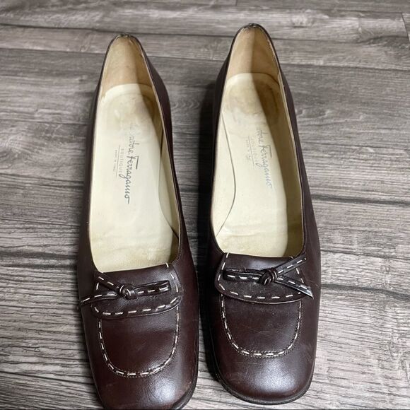 SALVATORE FERRAGAMO vintage Contrast Stitch Bow Flat - Picture 3 of 9